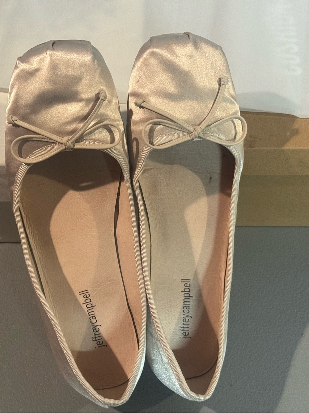 Jeffrey Campbell Satin Ballet Flats in Champagne